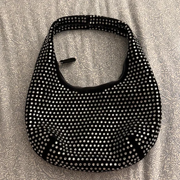 EUC Madewell The Medium Crystal Embellished Suede Bag Black/Silver - Picture 6 of 7